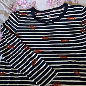 Boden Navy and White Striped Top